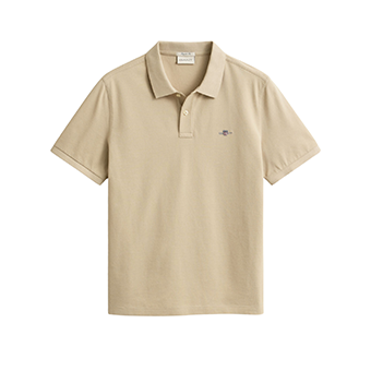 Beige polo shirt, short sleeve, regular fit